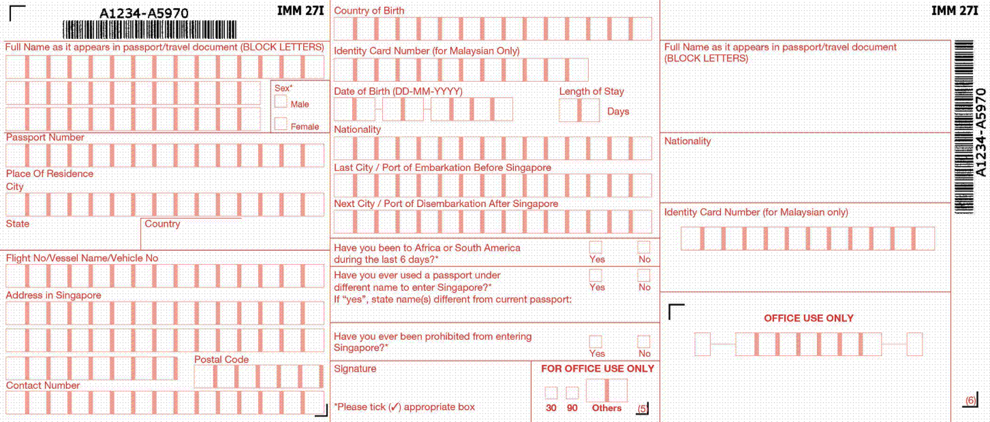 Disembarkation/Embarkation Card de Singapur