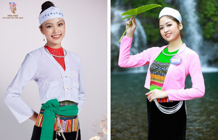 Las mujeres llevan blusas de manga corta que llegan más allá del codo, combinadas con faldas negras largas decoradas con delicados estampados