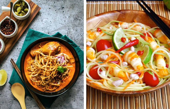 La complejidad cremosa y especiada del Khao Soi frente a la explosión fresca, ácida y picante del Som Tam